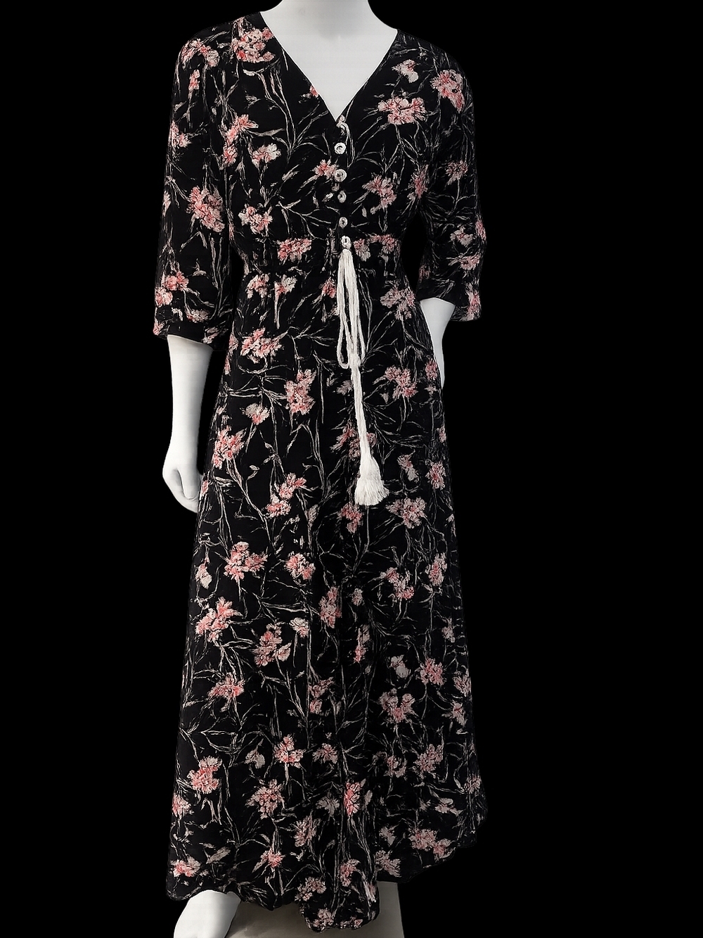 Black Floral Maxi Dress with Pink Blossoms
